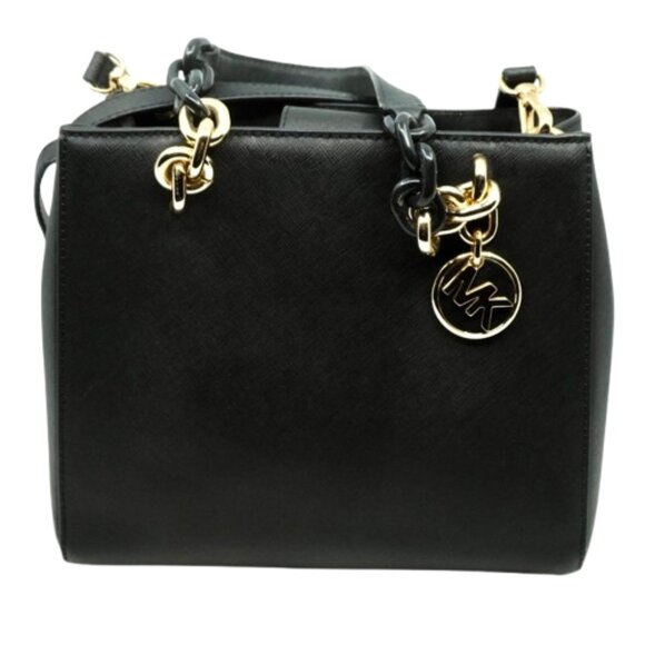 MICHAEL KORS~Cynthia Saffiano Leather Satchel 3 COMPARTMENT BLACK CROSSBODY BAG - Picture 1 of 7